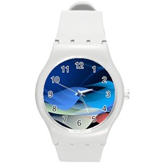 Flower Background Blue Design Round Plastic Sport Watch (M)