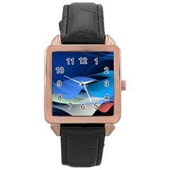 Flower Background Blue Design Rose Gold Leather Watch 