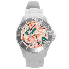 Organic Forms And Lines Seamless Pattern Round Plastic Sport Watch (l)