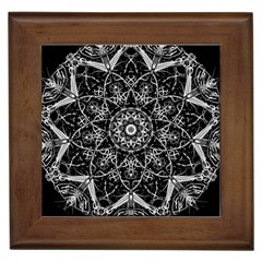 Black And White Pattern Monochrome Lighting Circle Neon Psychedelic Illustration Design Symmetry Framed Tile by Vaneshart