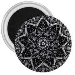 Black And White Pattern Monochrome Lighting Circle Neon Psychedelic Illustration Design Symmetry 3  Magnets by Vaneshart