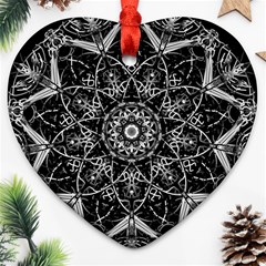 Black And White Pattern Monochrome Lighting Circle Neon Psychedelic Illustration Design Symmetry Ornament (heart) by Vaneshart