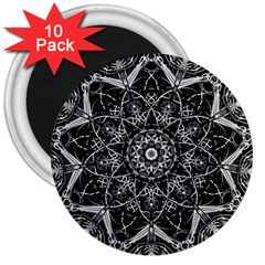 Black And White Pattern Monochrome Lighting Circle Neon Psychedelic Illustration Design Symmetry 3  Magnets (10 Pack)  by Vaneshart