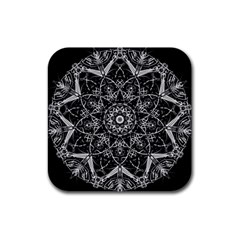 Black And White Pattern Monochrome Lighting Circle Neon Psychedelic Illustration Design Symmetry Rubber Square Coaster (4 Pack)  by Vaneshart