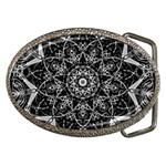 Black And White Pattern Monochrome Lighting Circle Neon Psychedelic Illustration Design Symmetry Belt Buckles Front