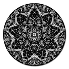 Black And White Pattern Monochrome Lighting Circle Neon Psychedelic Illustration Design Symmetry Magnet 5  (round) by Vaneshart