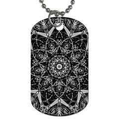 Black And White Pattern Monochrome Lighting Circle Neon Psychedelic Illustration Design Symmetry Dog Tag (one Side) by Vaneshart