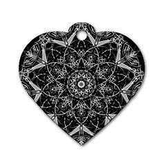 Black And White Pattern Monochrome Lighting Circle Neon Psychedelic Illustration Design Symmetry Dog Tag Heart (two Sides) by Vaneshart