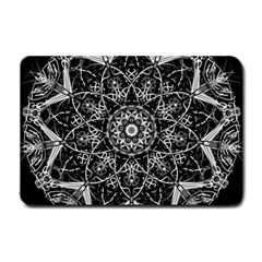 Black And White Pattern Monochrome Lighting Circle Neon Psychedelic Illustration Design Symmetry Small Doormat  by Vaneshart