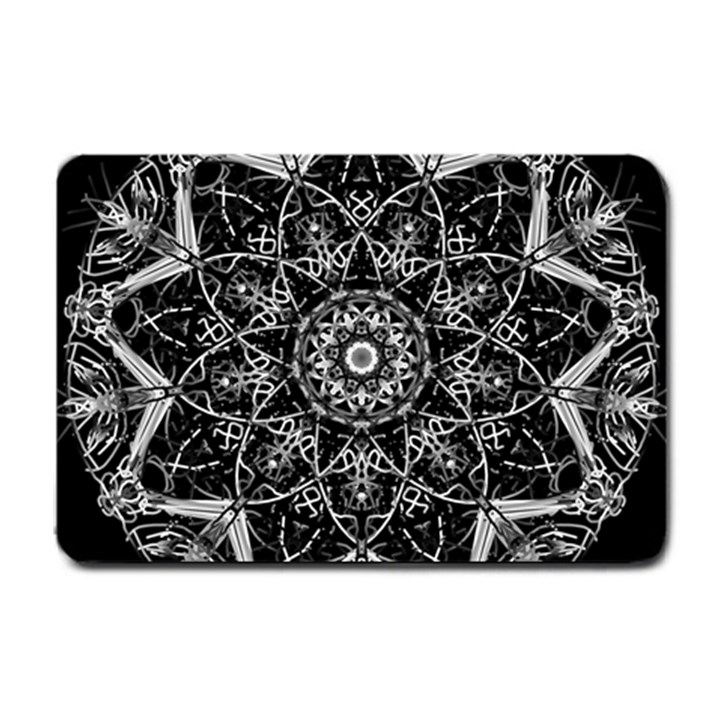 Black And White Pattern Monochrome Lighting Circle Neon Psychedelic Illustration Design Symmetry Small Doormat 