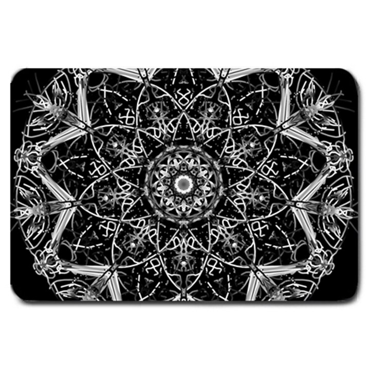 Black And White Pattern Monochrome Lighting Circle Neon Psychedelic Illustration Design Symmetry Large Doormat 