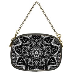 Black And White Pattern Monochrome Lighting Circle Neon Psychedelic Illustration Design Symmetry Chain Purse (one Side) by Vaneshart