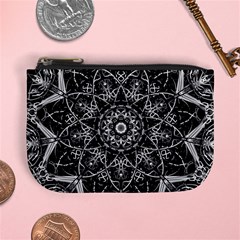 Black And White Pattern Monochrome Lighting Circle Neon Psychedelic Illustration Design Symmetry Mini Coin Purse by Vaneshart