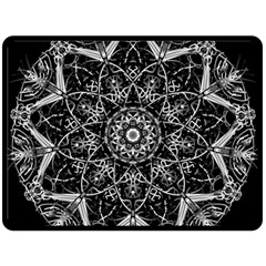 Black And White Pattern Monochrome Lighting Circle Neon Psychedelic Illustration Design Symmetry Fleece Blanket (large)  by Vaneshart