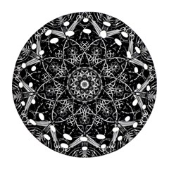 Black And White Pattern Monochrome Lighting Circle Neon Psychedelic Illustration Design Symmetry Ornament (round Filigree) by Vaneshart