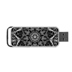 Black And White Pattern Monochrome Lighting Circle Neon Psychedelic Illustration Design Symmetry Portable Usb Flash (one Side)