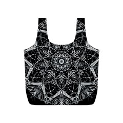 Black And White Pattern Monochrome Lighting Circle Neon Psychedelic Illustration Design Symmetry Full Print Recycle Bag (s)