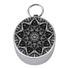 Black And White Pattern Monochrome Lighting Circle Neon Psychedelic Illustration Design Symmetry Mini Silver Compasses by Vaneshart