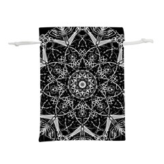 Black And White Pattern Monochrome Lighting Circle Neon Psychedelic Illustration Design Symmetry Lightweight Drawstring Pouch (s) by Vaneshart