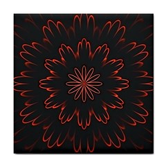 Abstract Glowing Flower Petal Pattern Red Circle Art Illustration Design Symmetry Digital Fantasy Tile Coaster by Vaneshart