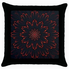 Abstract Glowing Flower Petal Pattern Red Circle Art Illustration Design Symmetry Digital Fantasy Throw Pillow Case (black) by Vaneshart