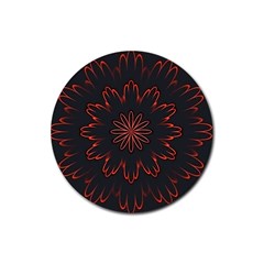 Abstract Glowing Flower Petal Pattern Red Circle Art Illustration Design Symmetry Digital Fantasy Rubber Coaster (round)  by Vaneshart