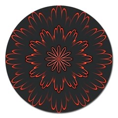 Abstract Glowing Flower Petal Pattern Red Circle Art Illustration Design Symmetry Digital Fantasy Magnet 5  (round) by Vaneshart