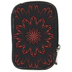 Abstract Glowing Flower Petal Pattern Red Circle Art Illustration Design Symmetry Digital Fantasy Compact Camera Leather Case by Vaneshart