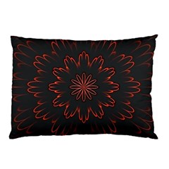 Abstract Glowing Flower Petal Pattern Red Circle Art Illustration Design Symmetry Digital Fantasy Pillow Case (two Sides) by Vaneshart