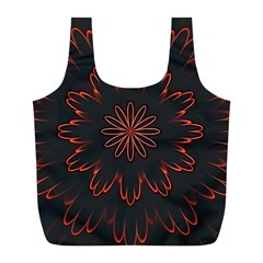 Abstract Glowing Flower Petal Pattern Red Circle Art Illustration Design Symmetry Digital Fantasy Full Print Recycle Bag (l) by Vaneshart