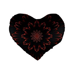 Abstract Glowing Flower Petal Pattern Red Circle Art Illustration Design Symmetry Digital Fantasy Standard 16  Premium Flano Heart Shape Cushions by Vaneshart