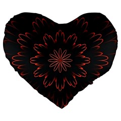 Abstract Glowing Flower Petal Pattern Red Circle Art Illustration Design Symmetry Digital Fantasy Large 19  Premium Flano Heart Shape Cushions by Vaneshart