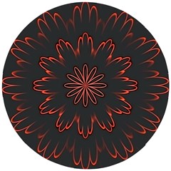 Abstract Glowing Flower Petal Pattern Red Circle Art Illustration Design Symmetry Digital Fantasy Wooden Puzzle Round by Vaneshart