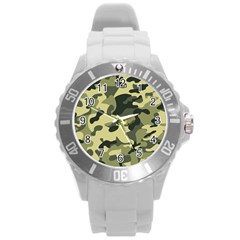 Army Camo Pattern Round Plastic Sport Watch (L)