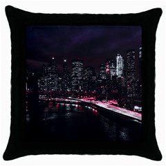 New York City Night Throw Pillow Case (black) by Vaneshart