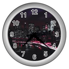 New York City Night Wall Clock (silver) by Vaneshart