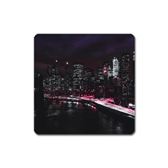 New York City Night Square Magnet by Vaneshart