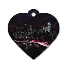 New York City Night Dog Tag Heart (one Side) by Vaneshart