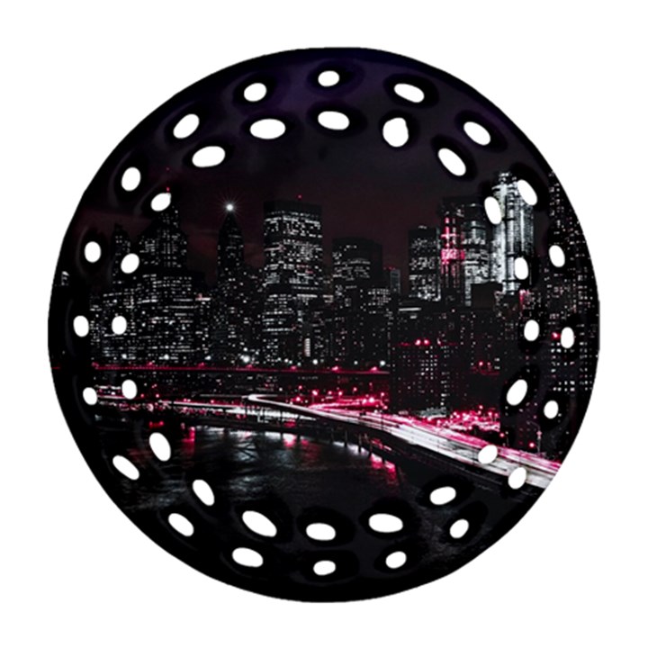 New York City Night Round Filigree Ornament (Two Sides)