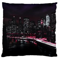 New York City Night Large Cushion Case (one Side) by Vaneshart