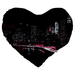 New York City Night Large 19  Premium Heart Shape Cushions by Vaneshart