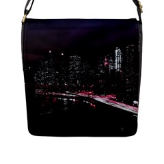 New York City Night Flap Closure Messenger Bag (l) by Vaneshart