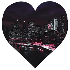 New York City Night Wooden Puzzle Heart by Vaneshart