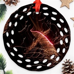 Light Night Dark Sparkler Firework Darkness Bonfire Celebrate Thanksgiving Screenshot Special Effect Ornament (round Filigree) by Vaneshart