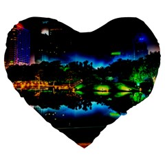 Night City Large 19  Premium Flano Heart Shape Cushions by Vaneshart