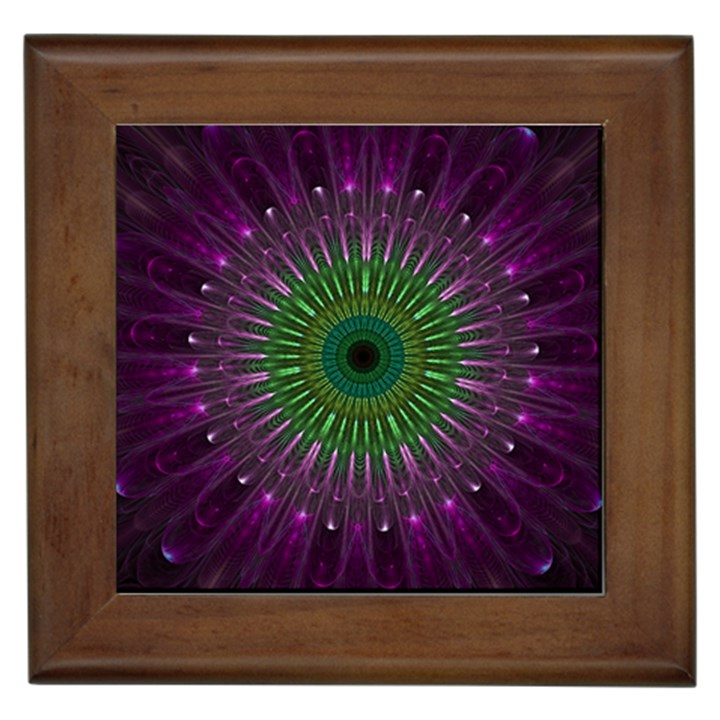 Light Abstract Flower Purple Petal Glass Color Circle Art Symmetry Digital Shape Fractal Macro Photo Framed Tile