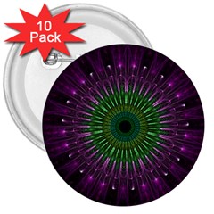 Light Abstract Flower Purple Petal Glass Color Circle Art Symmetry Digital Shape Fractal Macro Photo 3  Buttons (10 Pack)  by Vaneshart