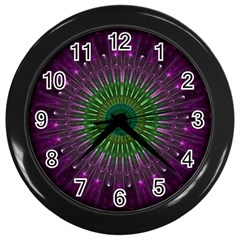 Light Abstract Flower Purple Petal Glass Color Circle Art Symmetry Digital Shape Fractal Macro Photo Wall Clock (black) by Vaneshart