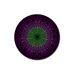 Light Abstract Flower Purple Petal Glass Color Circle Art Symmetry Digital Shape Fractal Macro Photo Rubber Coaster (round)  by Vaneshart