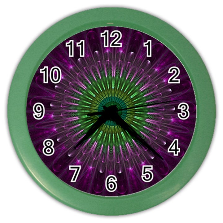 Light Abstract Flower Purple Petal Glass Color Circle Art Symmetry Digital Shape Fractal Macro Photo Color Wall Clock